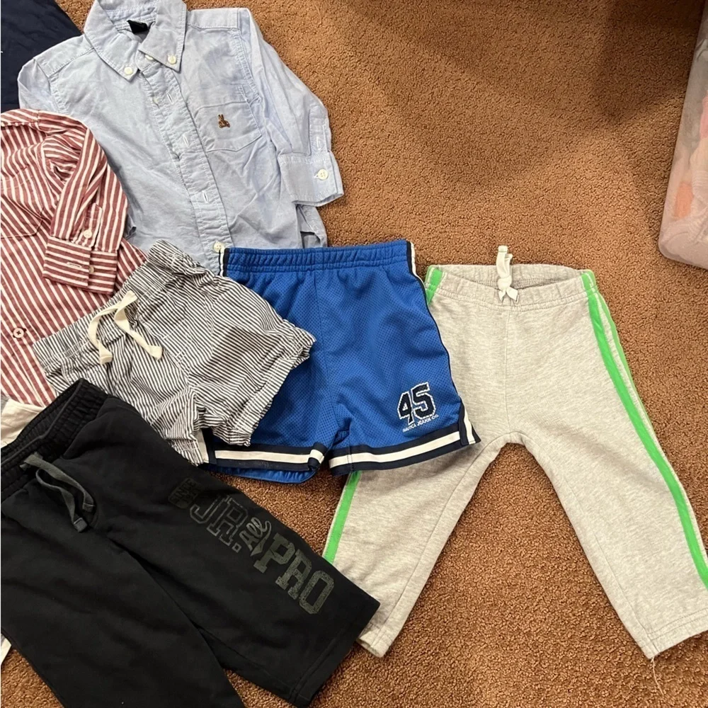Bundle of 13 Boys Clothing Size 12-18 Months Sweatpants, Collared Shirts, Shorts